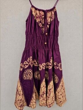 Boho Embroidered Midi Dress – Deep Wine Red – Size M